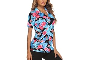 Koscacy Womens Quarter Zip Polo Shirts Short Sleeve Quick Dry Golf Tennis Athletic Tops (S-2XL)