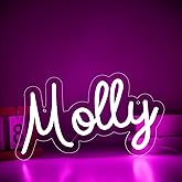 ATTNEON Large Molly Name Neon Sign,LED Molly Name Neon Light for Kids Bedroom,Molly Birthday Party Decoration,Neon Sign Customizable for Wall Decor,Girl Birthday Decor,Size 13.4 * 7.9 inches(JTLD095)