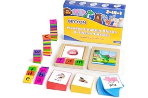 BEYYON CVC Word Games Spelling Flashcards, Preschool Learning Alphabet Puzzle Activitie,Sight Words Reading Game,Kindergarten Homeschool Supplies,Montessori Educational Toys Gifts for 3 4 5 6 Year Old Kids