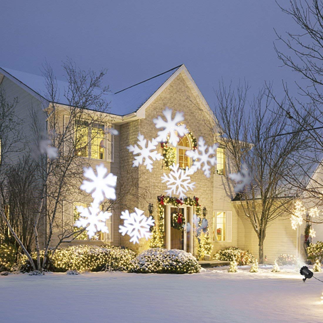 Christmas Projector Lamp, Moving White Snowflake LED Landscape Projection Lights, Indoor & Outdoor Spotlights Decor for Stage Irradiation & Garden Tree Wall, Perfect for Holiday Party Halloween