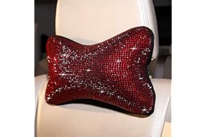 Carwales 2 Pack Women Neck Pillow for Car Seat Driving Girl Burgundy Red, Auto Seat Headrest Cushion Driver Head Relax Neck Support Crystal Rhinestone Diamond Bling Christmas Car Accessories