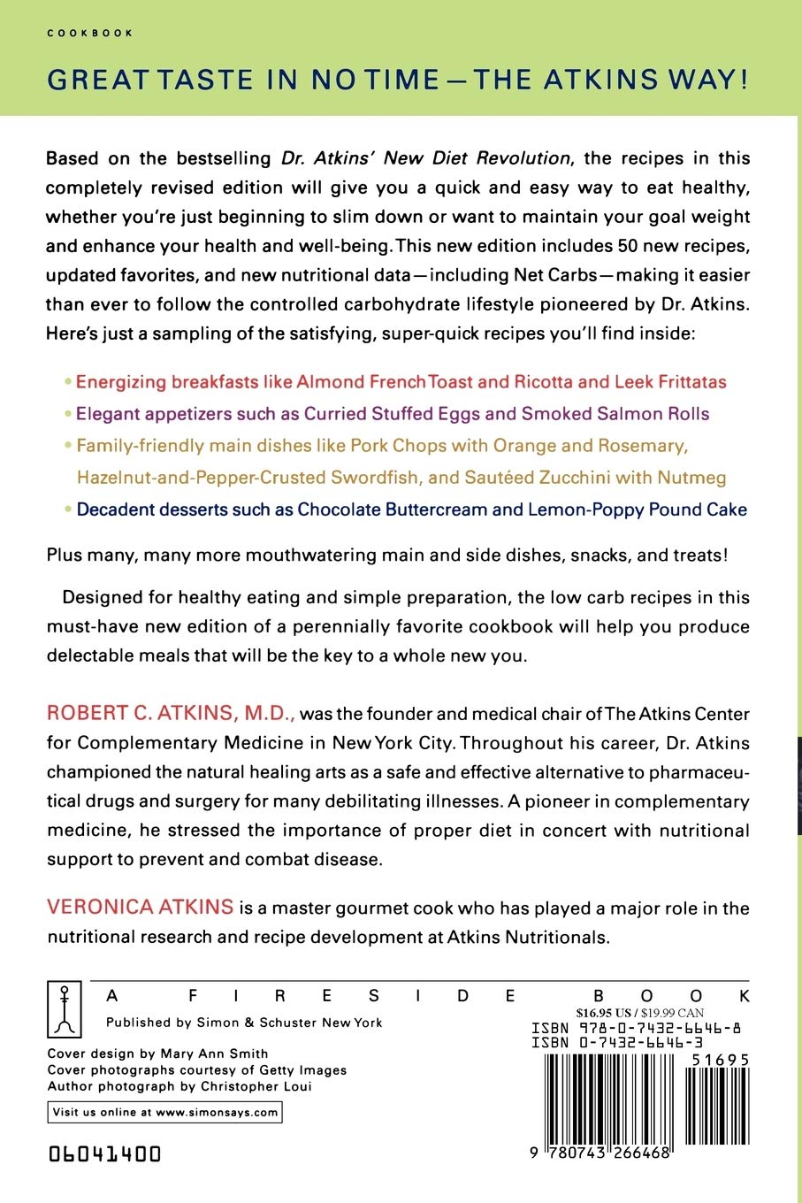 Dr Atkins Quick Easy New Diet Cookbook Companion To Dr Atkins New Diet Revolution Atkins M D Robert C Atkins Veronica 9780743266468 Amazon Com Books