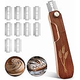 Drcomtruing Wooden Bread Lame Dough Scoring Tool, Handcrafted Bread Scoring Tool for Sourdough Bread Baking, Upgraded Sourdough Scoring Tool With Screw Lock & 10 Razor Blades (Reddish Brown)