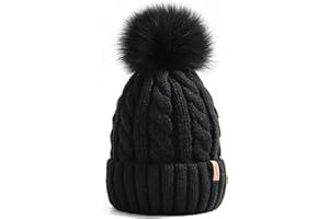FURTALK Winter Beanie for Women Warm Knit Bobble Skull Cap Big Fur Pom Pom Hats for Women