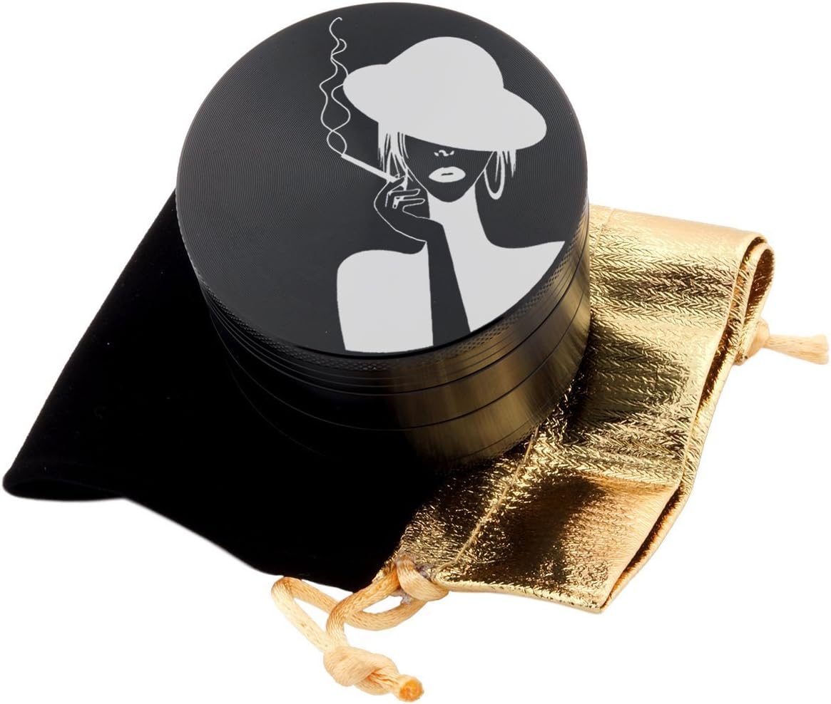 Micro Crusher Inc Smoking Girl Laser Etched Design 4pcs Large Size Herb Grinder with Free Scraper Item # ETCH-G020817-1