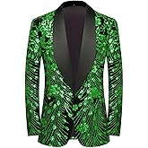 Pyiujtr Men's Sequins Velvet Shawl Lapels Stage Party Prom Wedding Dinner Suit Jacket Blazer