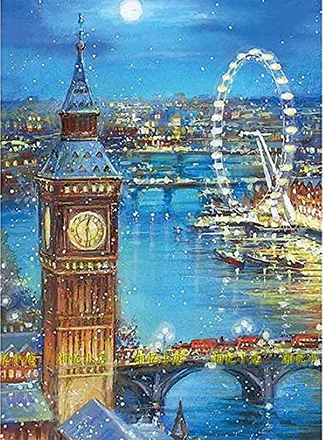 U/D 5D Diamond Painting Full Drill Round Rhinestone Embroidery Cross Stitch DIY London Big Ben London Bridge Kits for Adult Kids fit for Home Wall Decoration,30 X 40cm (London C)