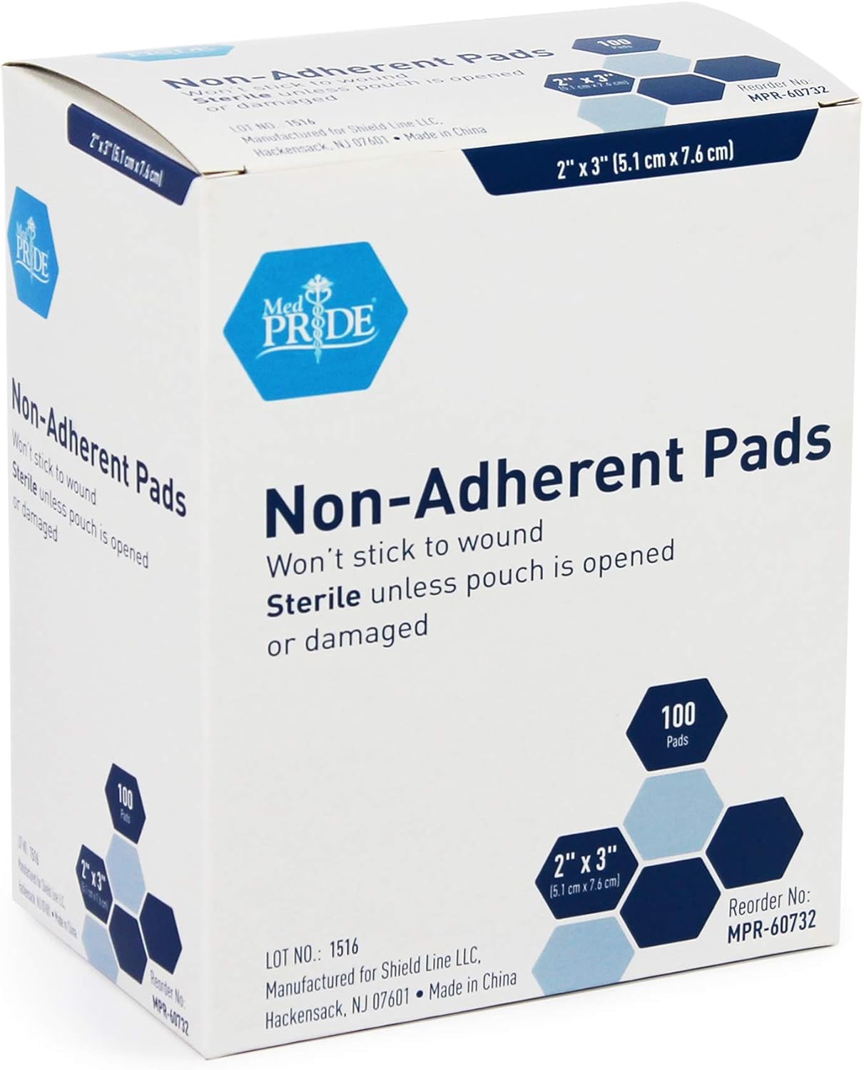 Medpride Sterile Non-Adherent Pads| 100-Pack, 2” x 3”| Non-Adhesive Wound Dressing| Highly Absorbent & Non-Stick, Painless Removal-Switch| Individually Wrapped for Extra Protection: Health & Personal Care