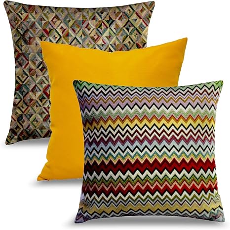 casa canela set de 3 cojines decorativos minimalistas de tejido zigzag rombos y mostaza con funda lavable