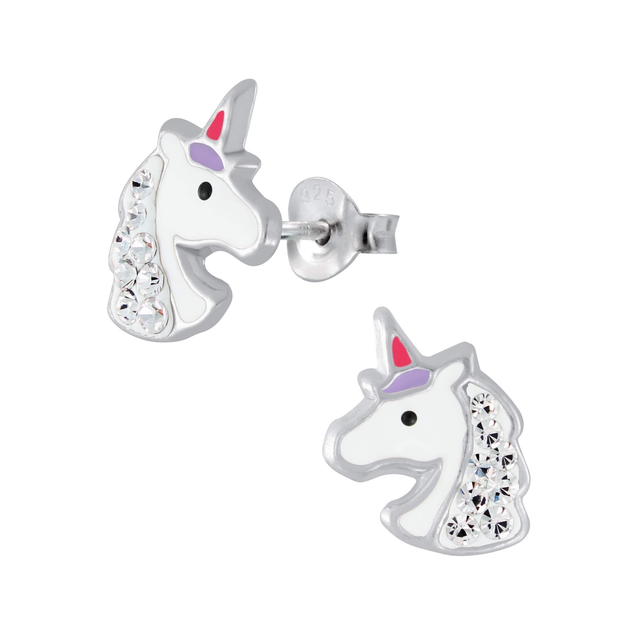Sparkly Unicorn Earrings with Crystal Stones - 925 Sterling Silver