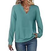 EADINVE Womens Casual Sweatshirts with Pockets Long Sleeve V Neck Lightweight Pullover Casual Loose Fit Tops Fall Clothes
