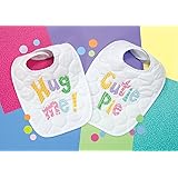 DIMENSIONS Stamped Cross Stitch 'Hug Me' and 'Cutie Pie' DIY Baby Bibs, 2 pc, 9" x 14"