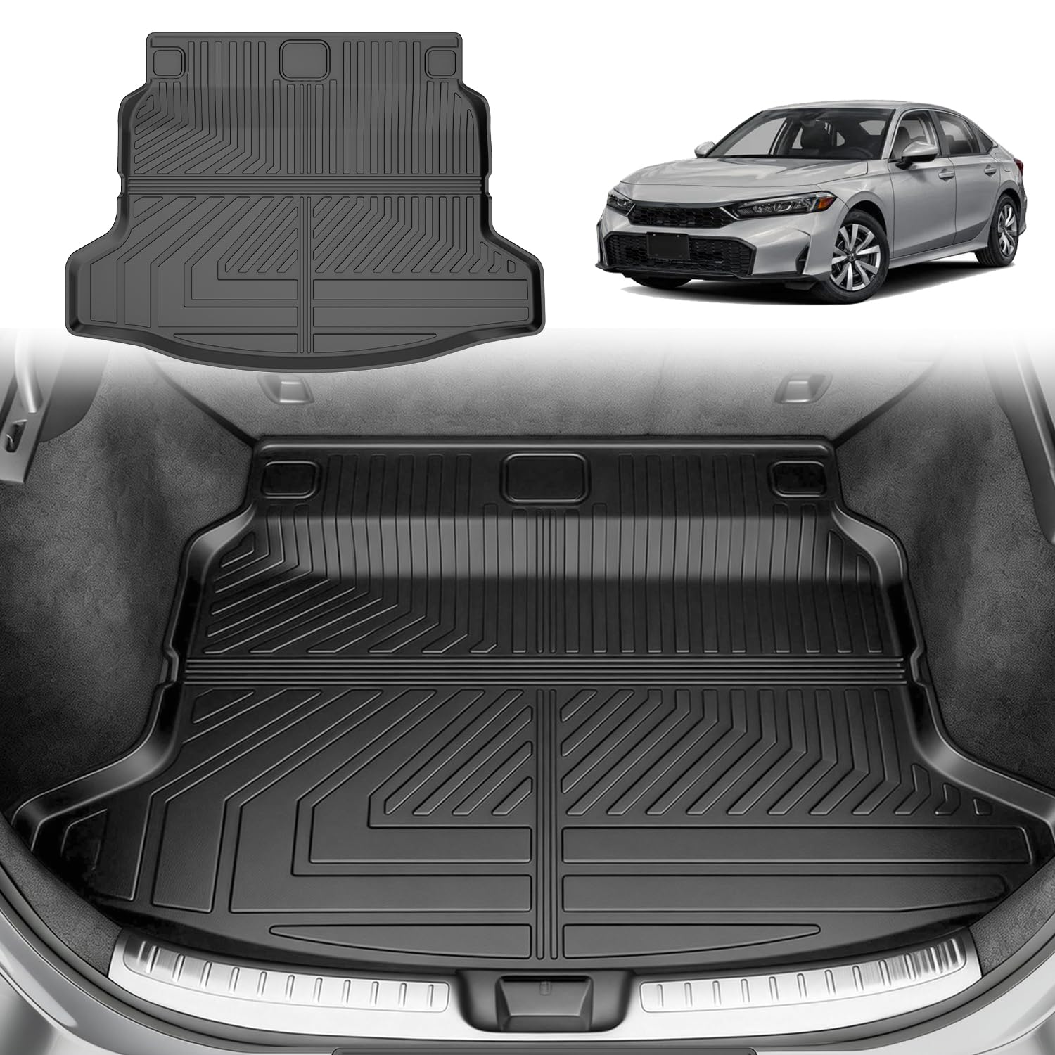 Trunk Mat Fit for 2022-2026 Honda Civic Hatchback Sport/EX-L/LX - AOMSAZTO Cargo Liner TPE Trunk Liner Cargo Mat Replacement for 11th Gen Honda Civic Accessories Black (Not for Hybrid/Sport Touring) Image