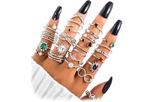 17IF Gold Boho Sparkle Knuckle Rings Set For Women Girl, Vintage Fashion Aesthetic Trendy Joint Snake Ring Pack, Retro Green Black Pink Colorful Rhinestone Star Crystal Leaf Diamond Pearl Jewelry