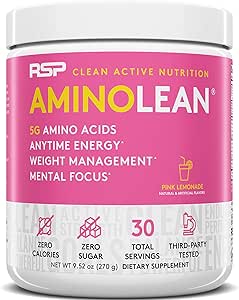 RSP AminoLean - All-in-One Pre Workout, Amino Energy, Weight Management Supplement with Amino Acids, Complete Preworkout Energy for Men &amp; Women, Pink Lemonade, 30