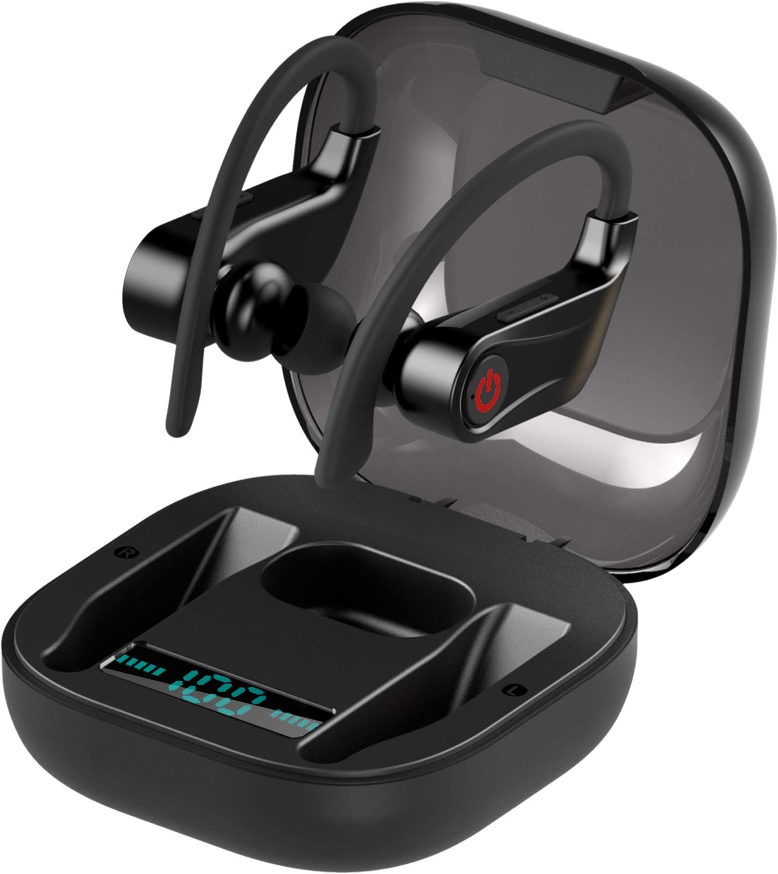 True Wireless Earbuds, TWS Bluetooth 5.0 Headphones with Charging Case for iPhone Android, Truly Wireless in Ear Blue Tooth Earbuds with Earhooks Sports Earphones Stereo Running Headsets with Mic