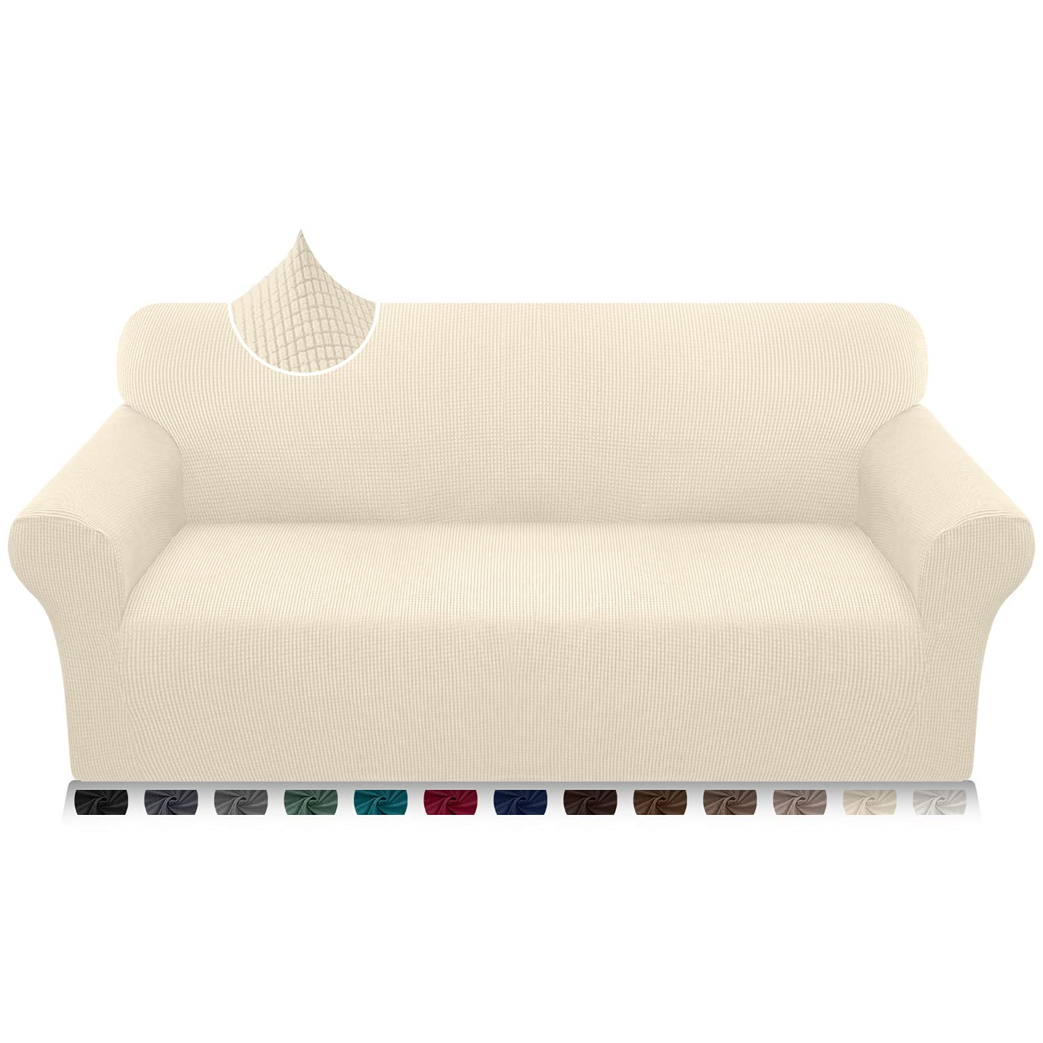 Earnmore High Stretch Sofa Covers 4 Seater Ultra Soft Extra Large Couch Covers for Dogs and Kids Jacquard Spandex Slipcover Furniture Protector With Elastic Bottom(4 Seater,Beige)