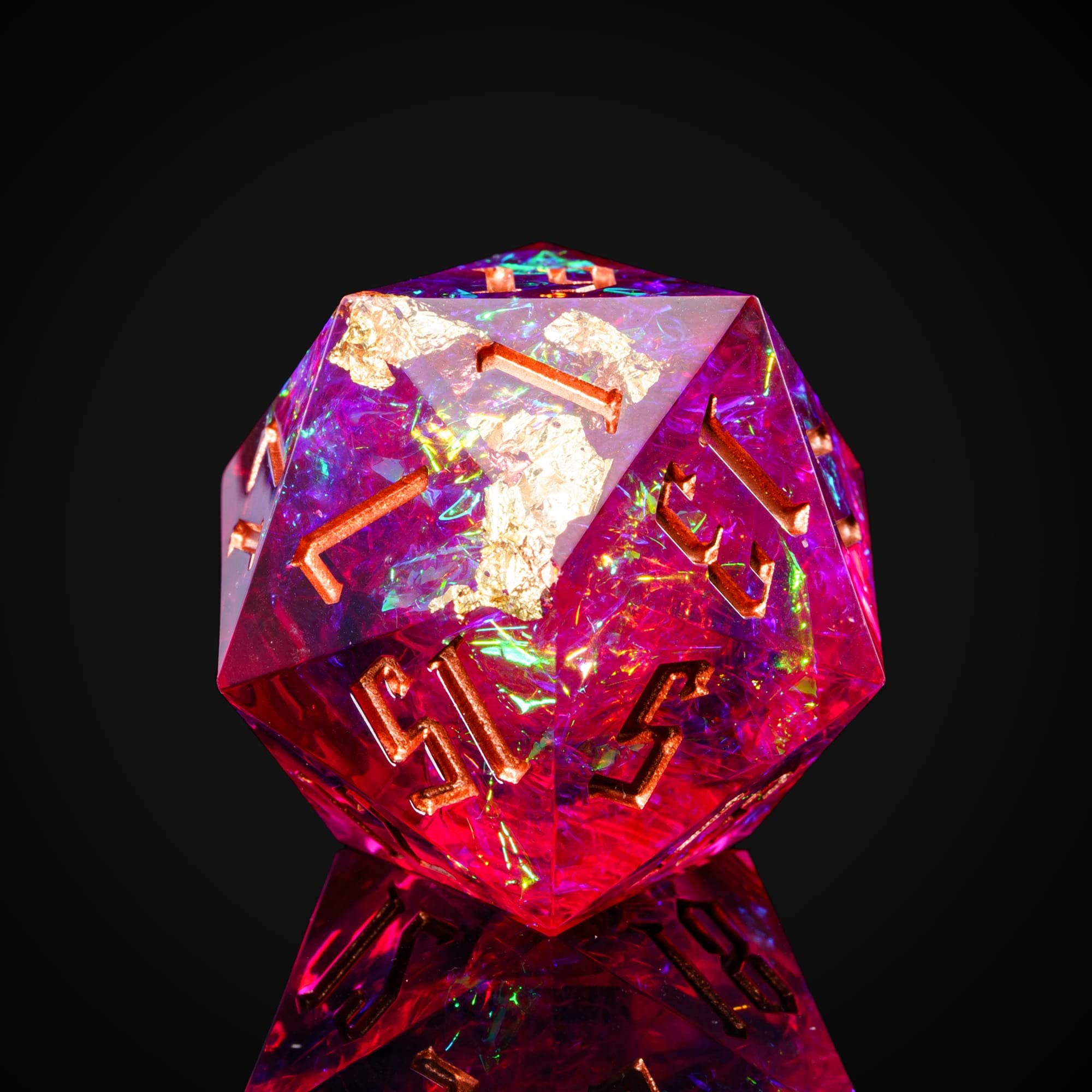 Cusdie 33MM D20 DND Dice with Sharp Edges and Glitter Foil Inclusions, Single 20 Sided D&D Dice, for Role Playing Game Dungeons and Dragons Gift(Rose Red) — image 1