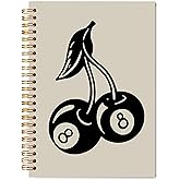 WNAGT Cherry Lucky 8 Ball Spiral Notebook 5.5x8.3, Retro Y2K Trendy Black Cherry Journal, Cherries Gifts for Women, Funky Aesthetic Billiards Notebooks Journals for Note Taking