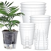 Wonderjune Self Watering Pots for Indoor Plants with Deep Reservoir and High Drainage Holes for Outdoor Plants and Flowers, Bare Root Planter(4.72'', 5.91'', 7.09'',Clear,9 Pcs)