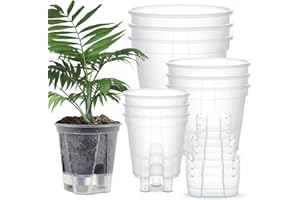 Wonderjune 9 Pcs Self Watering Pots for Indoor Plants with Deep Reservoir and High Drainage Holes for Outdoor Plants and Flowers, Bare Root Planter (4.72'',5.91'',7.09'',Clear)