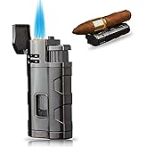Metal Lighter Triple Jet Flame Refillable Butane Cigar Lighter Windproof Lighters with Cigar Punch Rest Holder - Butane Not Included (Gunmetal)