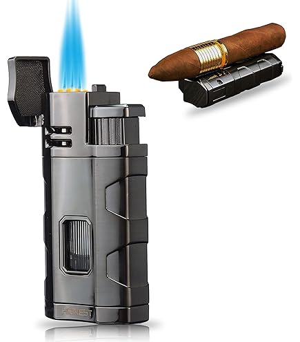 Visol Boulder Butane Torch Quad Flame Refillable Gas Lighter, Built In Adjustable Flame Lighter Shipped Wit