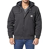 TUAOVA Men's Fit Relaxed Work Coat Fleece Lined Waterproof Workwear Winter Hooded Jacket with Multiple Pockets