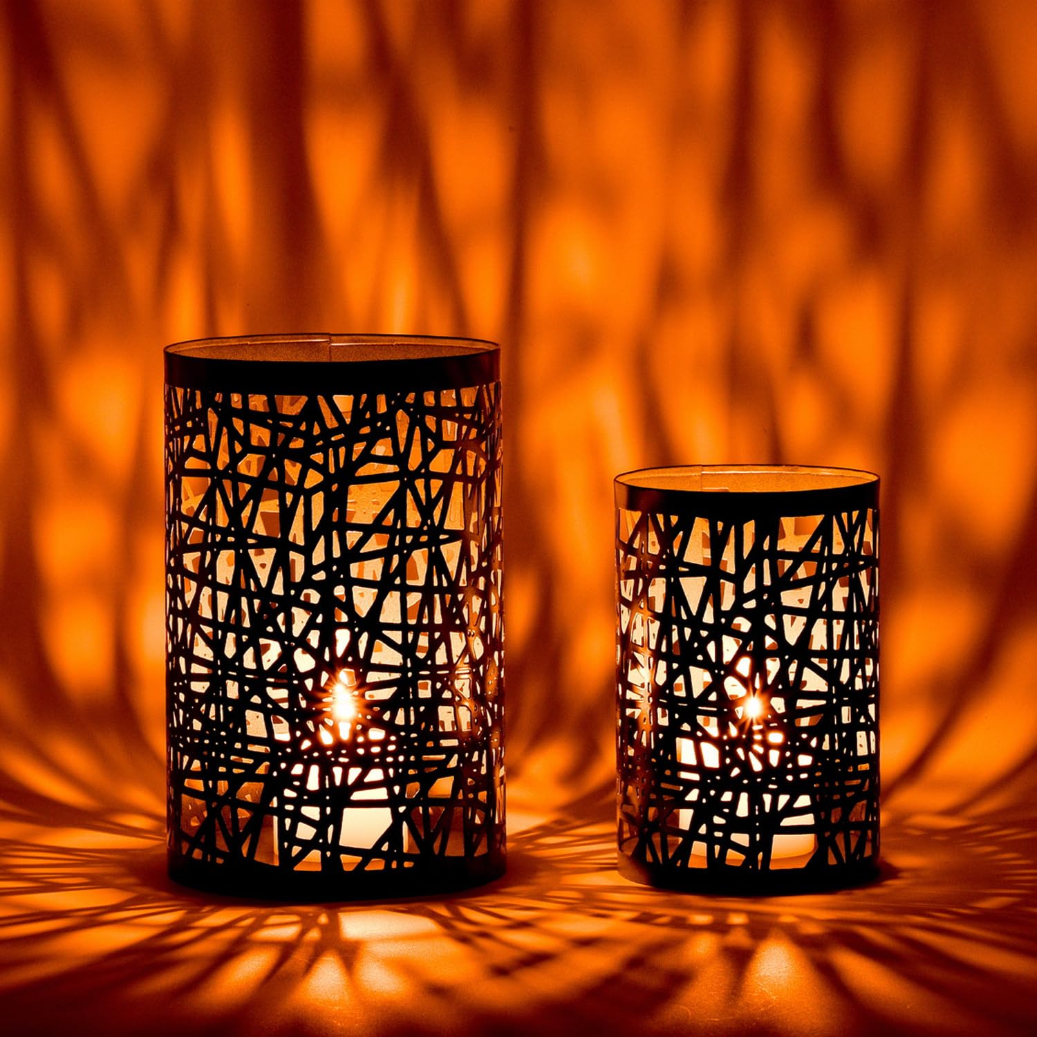 Marrakech Set of 2 Scandinavian Decorative Metal Tea Light Holders in Grey 20 and 15 cm Large | Lantern Coutan as Spring Living Room Table Decoration | Modern Candle Holder for Tea Lights as Balcony