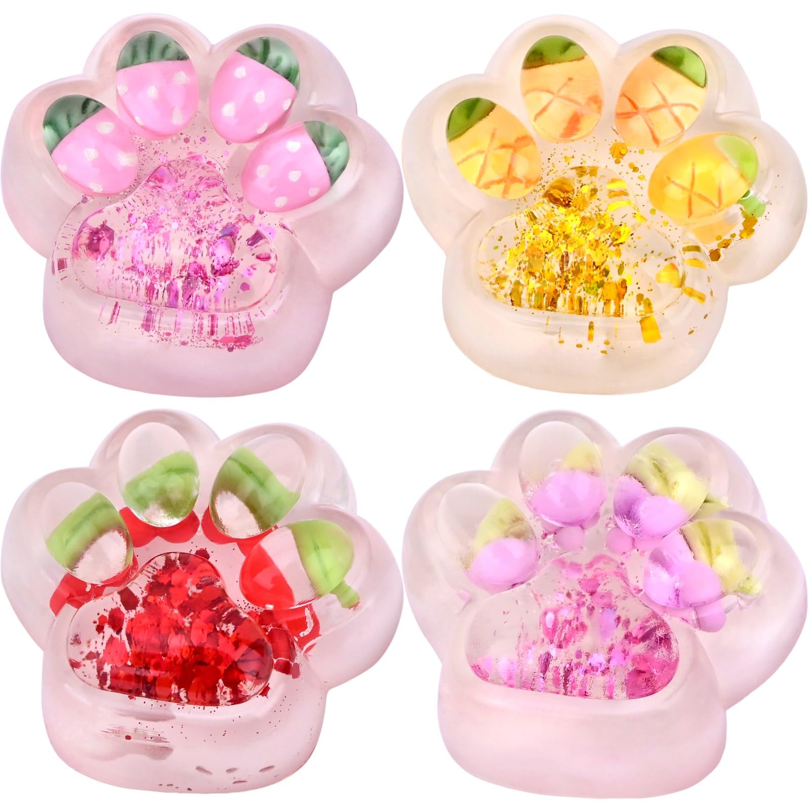 Easter Basket Stuffers for Kids, Taba Squishy Toy (4 Pack), Squishies Squeeze Fidget Toys, Party Favors for Girls 8-12, Soft Sticky Sensory Toy, Autism Stress Relief Toys (Paw Fruit)
