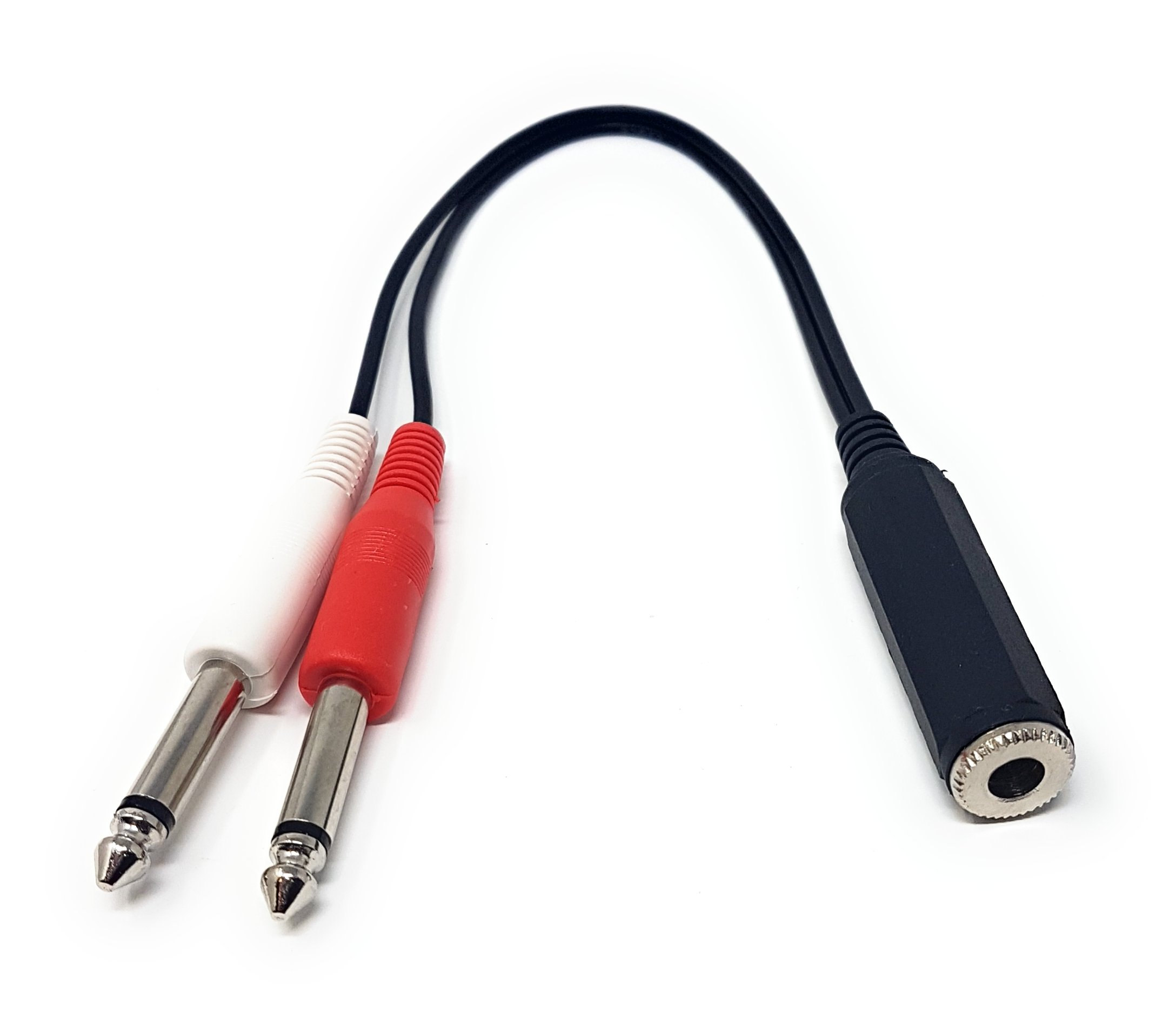 MainCore 30cm Dual 2 x 6.35mm Mono Jack Plugs to 6.35mm Mono Jack Socket Cable Lead Adapter, Coupler, Converter, Extender.