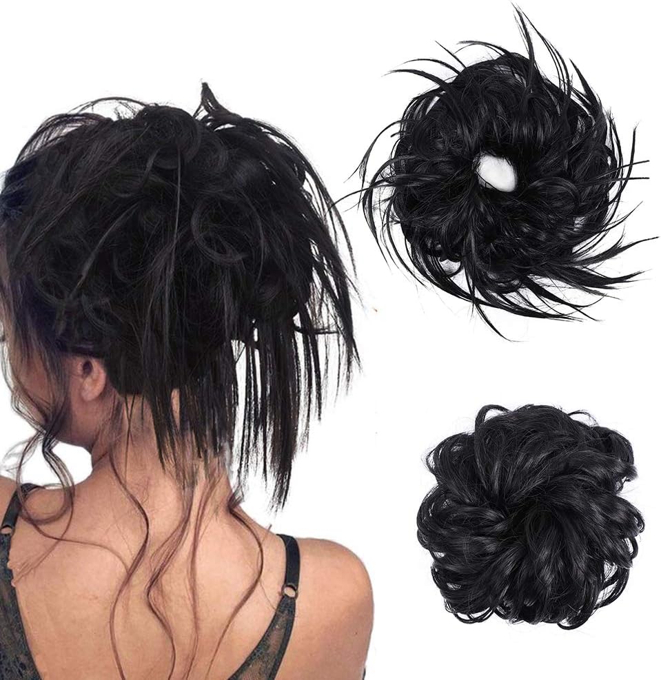 2Pack Messy Updo Hair Buns for Women Hair Extension Scrunchies Synthetic Hair Messy Hair Scrunchies Donut Chignons Hairpieces Updo Hair Buns Extensions (1#)