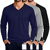 JoyMotion 3 Pack Men's Big and Tall Undershirts Long Sleeve V Neck Shirts Base Layer Comfort Basic Tops Under Scrubs