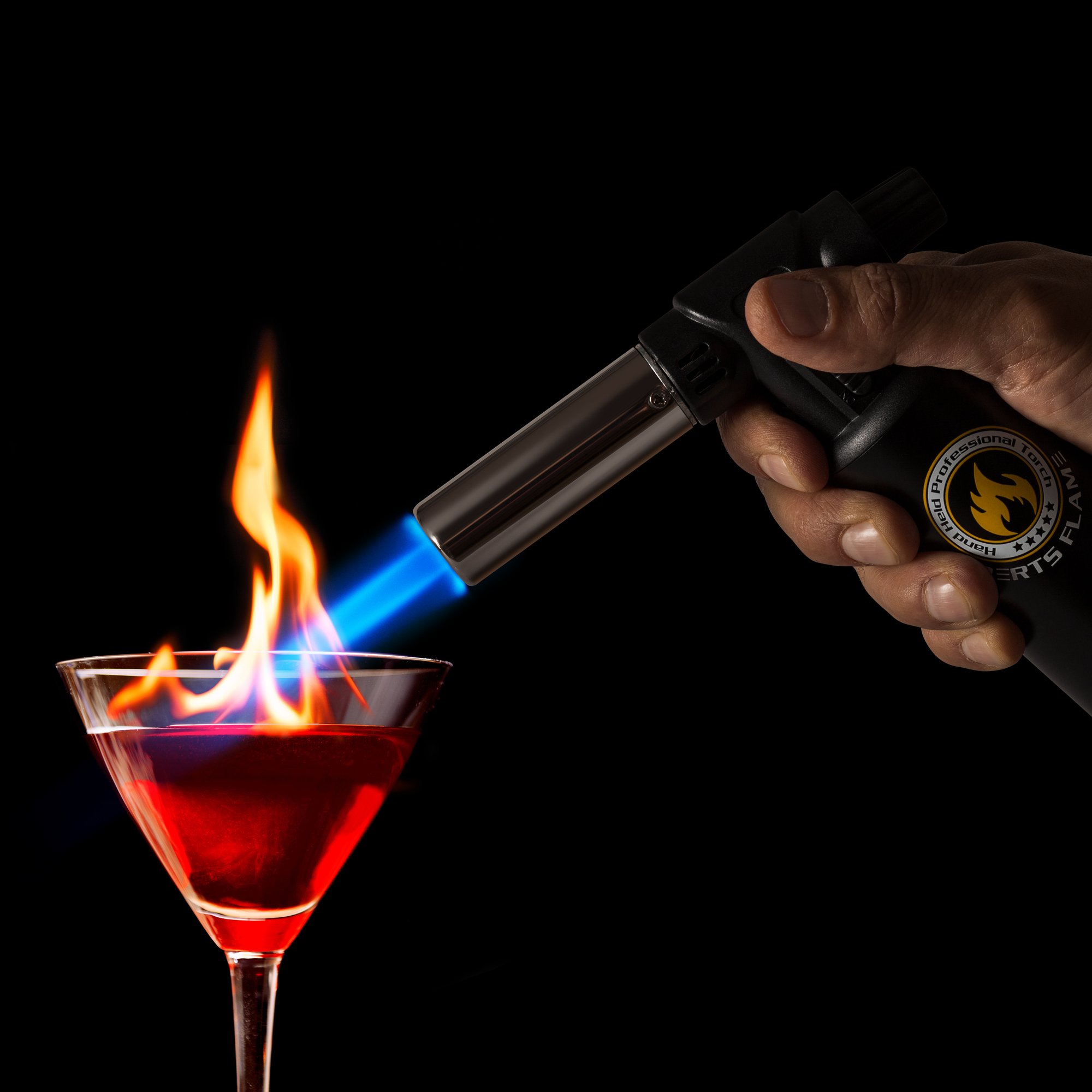 Kitchen {Culinary} Torch | Cooking Torch For Creme Brulee | Butane Blow Torch For Home & Pro Chefs | Safety Lock & Adjustable Flame | Free Bonus: Stand & 2 Recipe E-Books | By XPERTS FLAME. (BLACK)