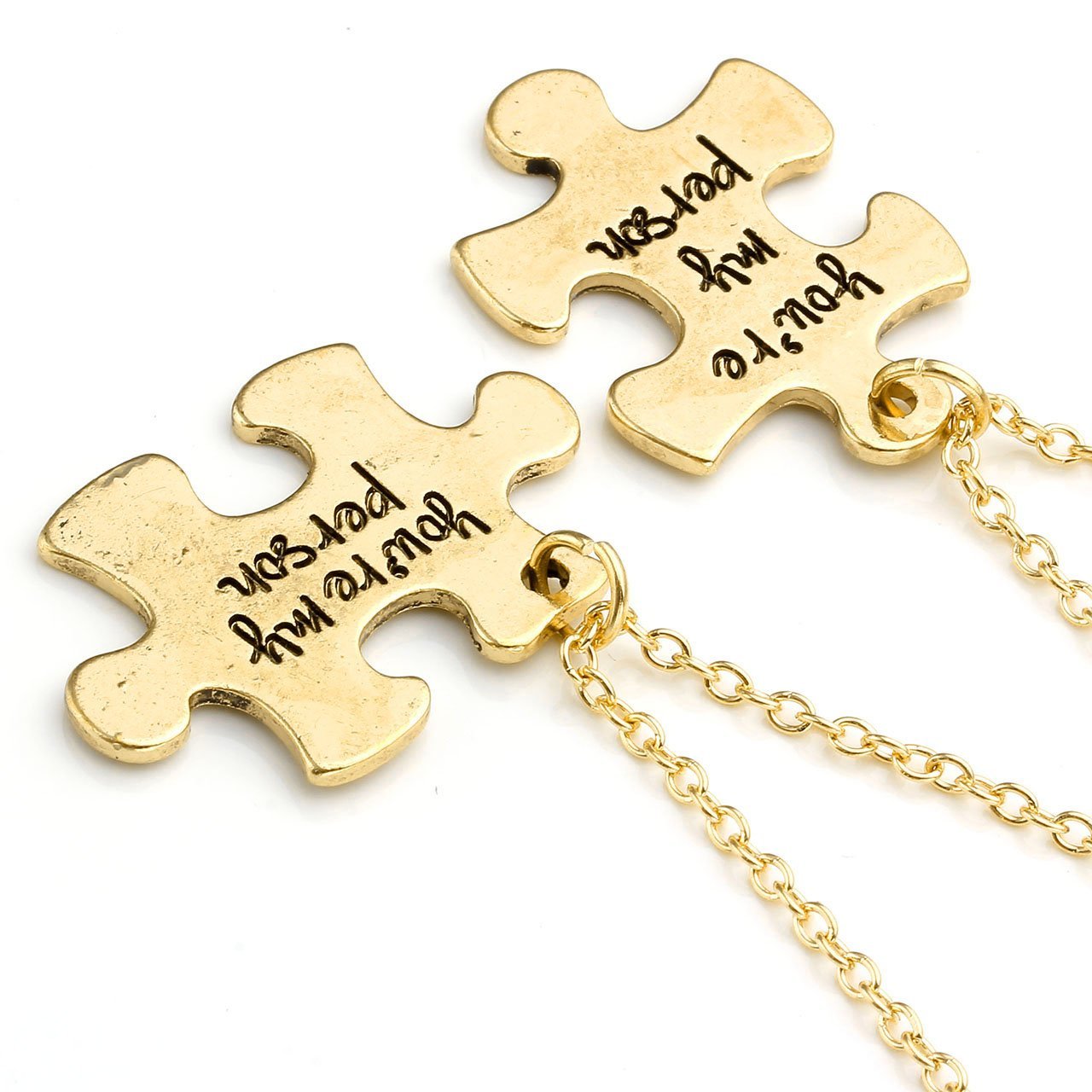 JOVIVI 2pc You Are My Person Puzzle Alloy Pendant Necklace Jewelry Set - Valentines Day Best Friend Gift