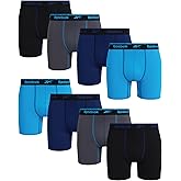 Reebok Mens Boxer Briefs - 8 Pack Stretch Performance Moisture Wicking 6" Inseam Mens Underwear Boxers with Contour Pouch