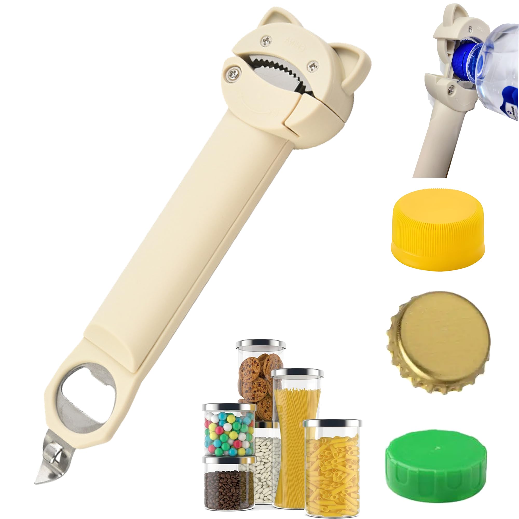 Photo 1 of AHN Magnetic Bottle Opener & Jar Opener - Multi-Function Gripper for Tight Lids Cans Twist-Off Caps with Strong Suction Base Kitchen Gadgets, Gift for Elderly/Rheumatoid Arthritis (Off-White)