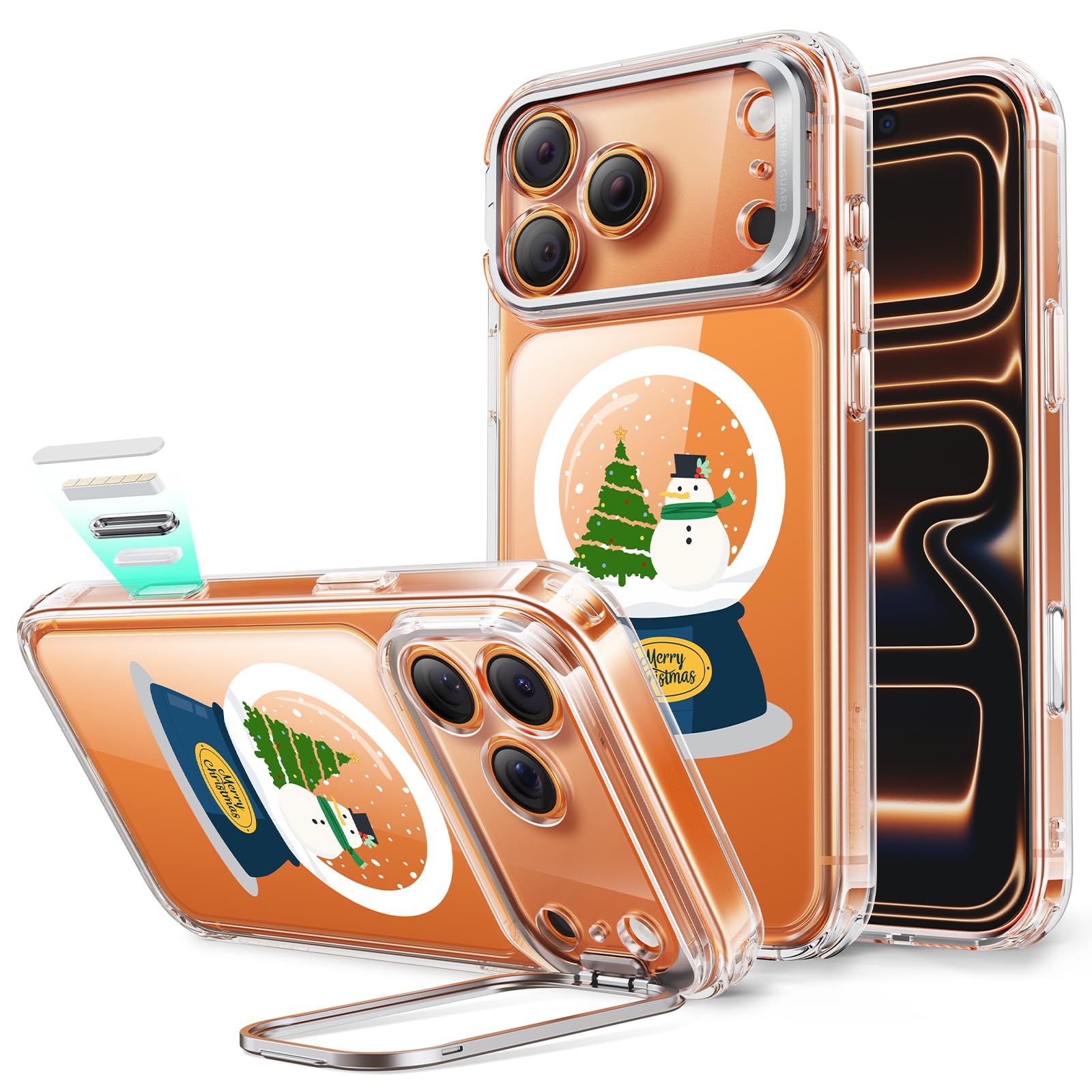 ESR for iPhone 17 Pro Max Case with Stand, Camera Control Cover Compatible with MagSafe, Military-Grade Drop Protection Magnetic Phone Case, Scratch-Resistant Back Cover,Christmas Globe Image