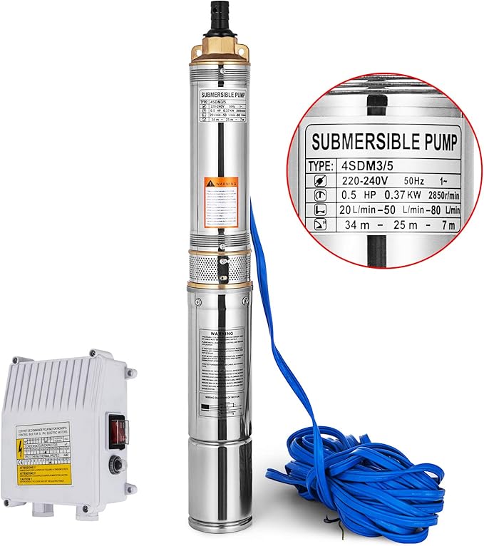 KITGARN Well Submersible Pump 0.37KW 220V Submersible Well Pump 150ft
