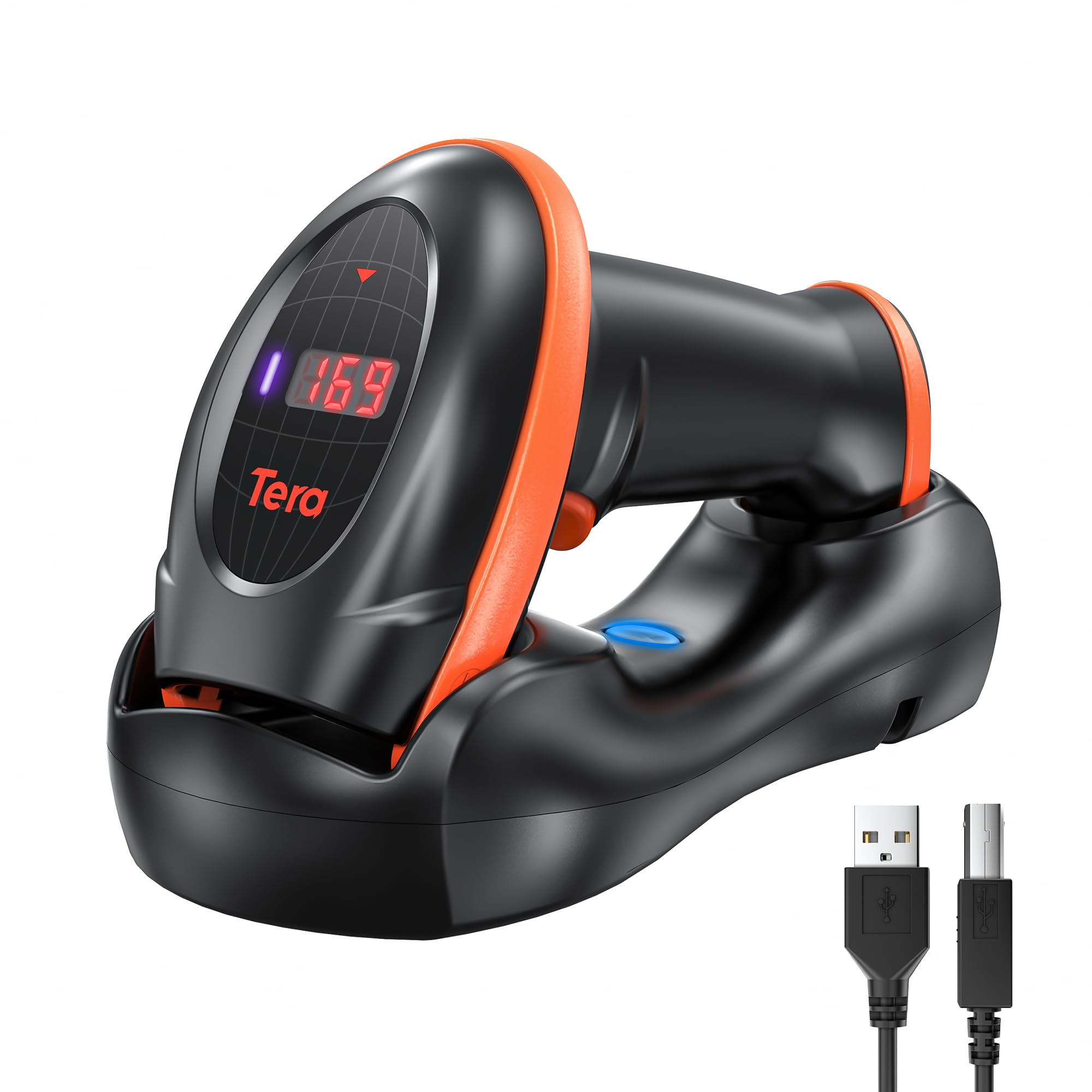 Tera 2D Barcode Scanner USB Wired with Charging Cradle Handheld Barcode Reader 2D QR 1D Barcodes 3-in-1(USB Cradle, Charging Base, Receiver) with One Key Reset Counting Function, HW0008