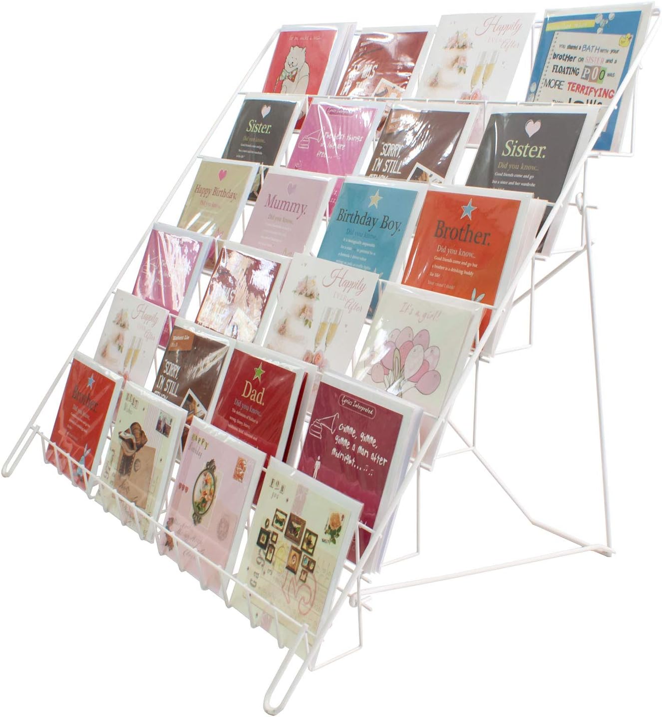 Wire Card Stand in White - Counter or Floor Standing - Collapsible - For Books or Greeting Cards - 58.7x73x47cm - Shop Display (E6W)