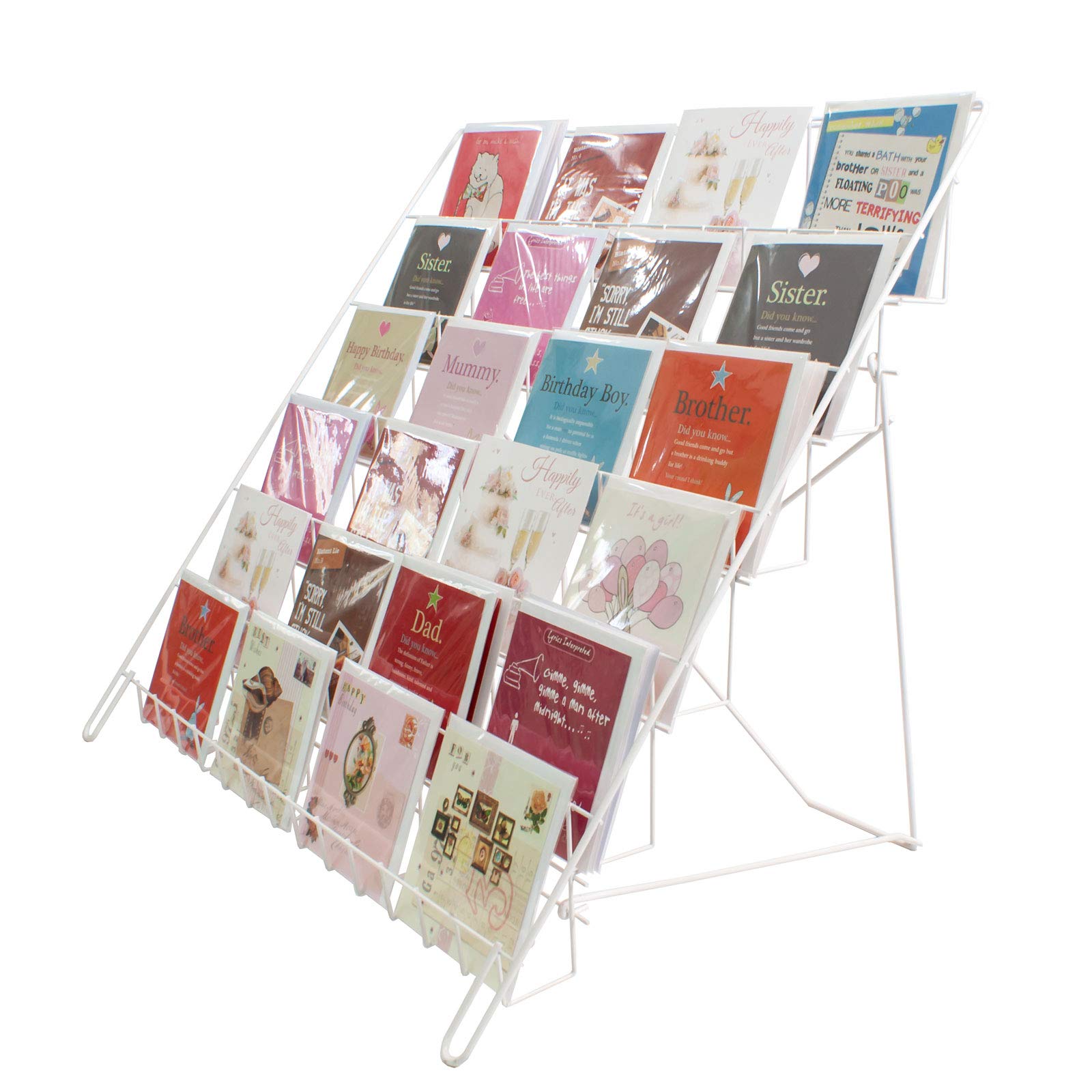 Wire Card Stand in White - Counter or Floor Standing - Collapsible - For Books or Greeting Cards - 58.7x73x47cm - Shop Display (E6W)