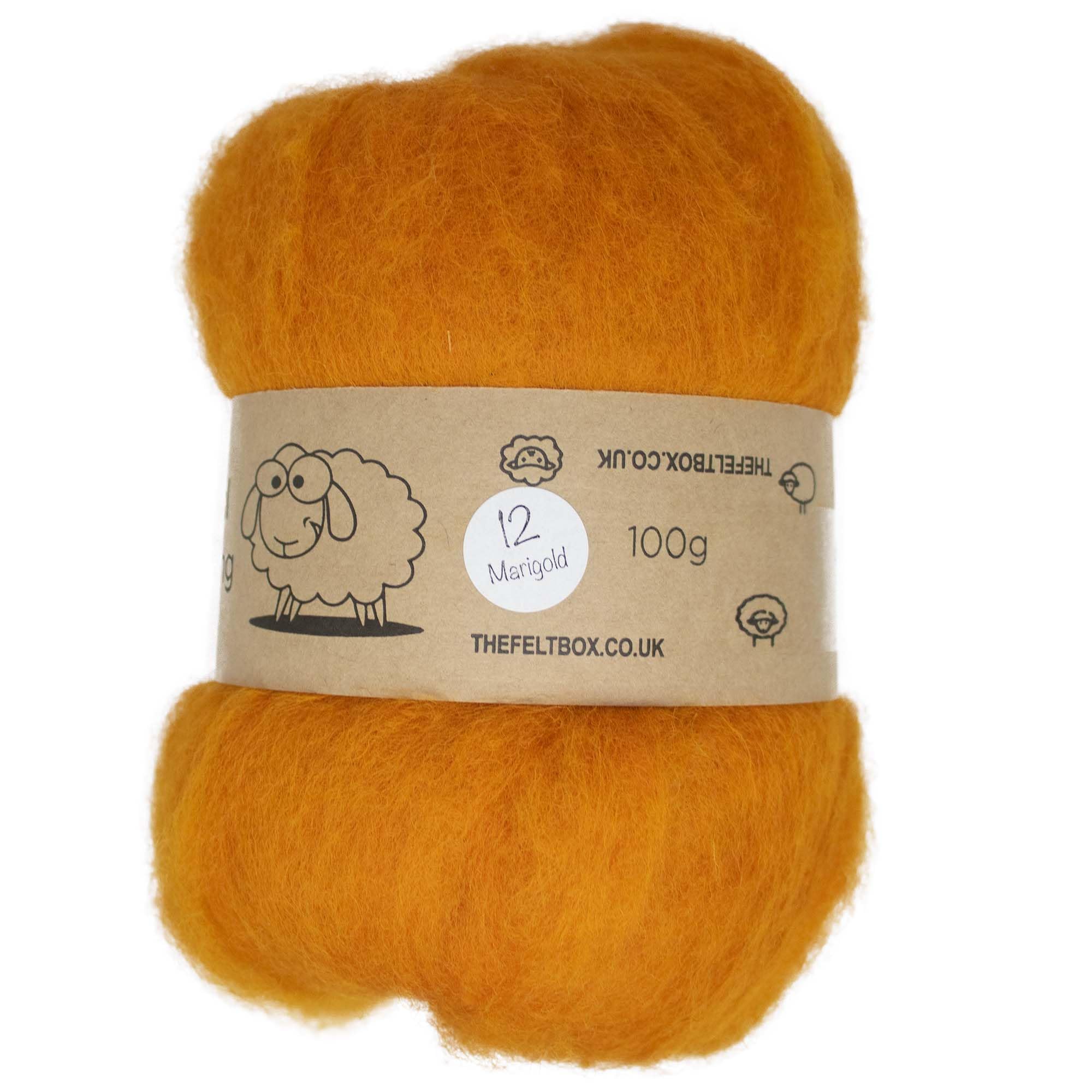 The Felt Box Needle Felting Wool Carded Batting : Short Coarser Mixed Together Fibres, Use as Core or Finish Wool 100 g | 3.5 oz- Marigold #12