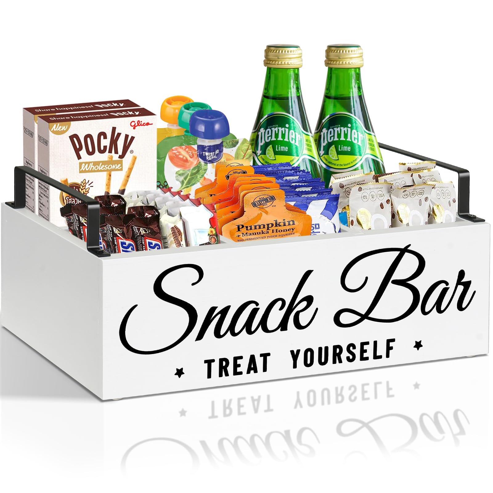 Photo 1 of **USED, DAMAGED** Snack Organizer for Countertop, Wood Pantry Storage Bins with Handles, Snack Bar Organizer for Pantry Shelf, Kitchen, 4 Compartment Food Container Snack Box, Pantry Organizer for Snacks, Chips