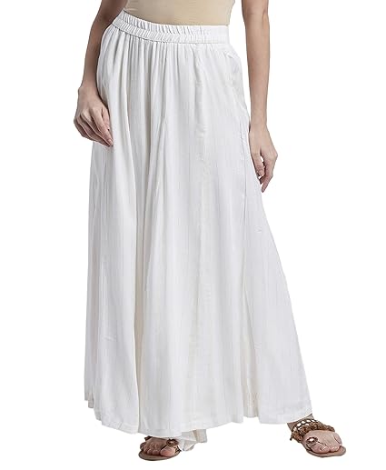 by FBB Women's Rayon Palazzo Bottom (1001857929_ off-white_ Large)