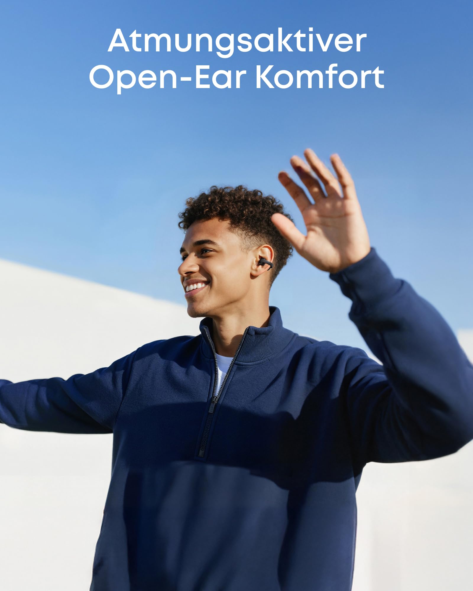 soundcore C50i by Anker, Open-Ear Kopfhörer, Clip-On Earbuds, Ultra-bequem, Open-Ring Design, 12mm Treiber für kraftvollen Bass, klare Anrufe mit KI, KI-Echtzeit-Übersetzung, fester Halt, Hi-Res, IP55 3