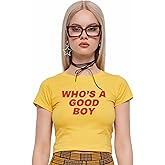 Y2K Baby Tees for Women - Who's A Good Boy Funny Short Sleeve Crew Neck Crop Tops Going Out Top T-Shirt