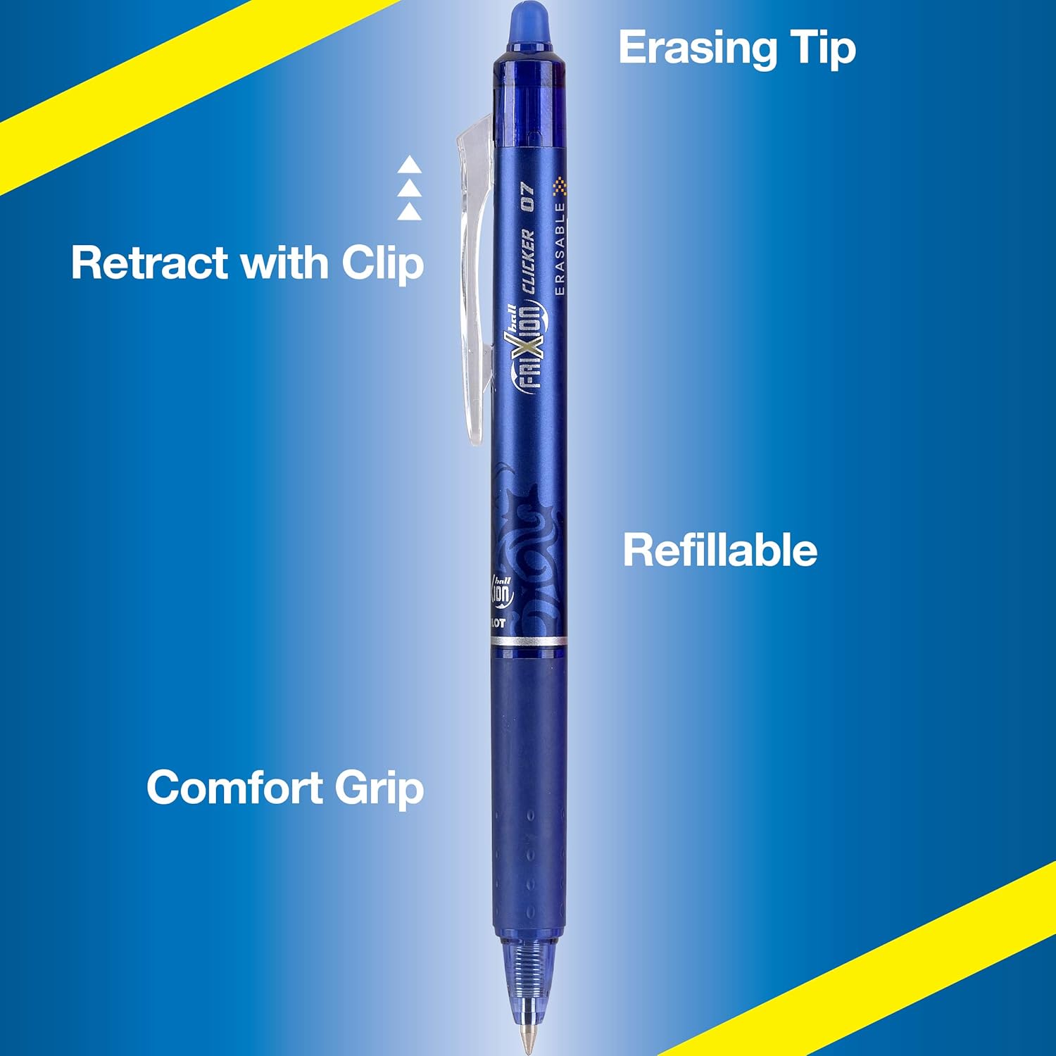 Pilot FriXion Clicker Erasable, Refillable & Retractable Gel Ink Pens, Fine Point, Assorted Color Inks, 7-Pack Pouch (31472): Office Products