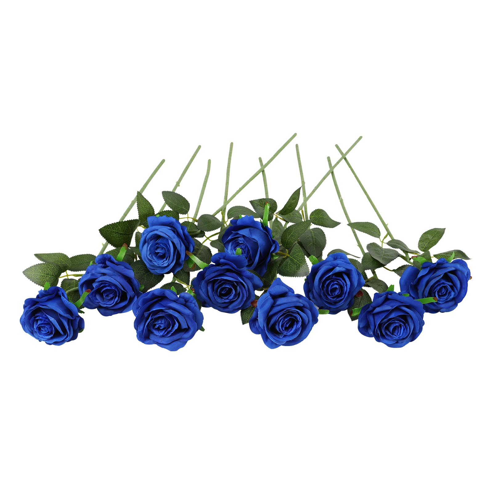 JUSTOYOU Artificial Rose Silk Flowers Bouquet Home Office Wedding Arrangements Blue (10 PCS)
