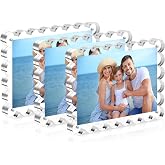 HOUSE DAY 3Pack Acrylic Picture Frame 5x7,Double Sided for Tabletop Display | Scalloped Edge, Double Sided, Frameless FreeStanding Magnetic Acrylic Frames,Transparent Frame Block Gift for Desktop Display